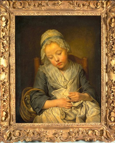 Young Knitter Asleep by Jean Baptiste Greuze